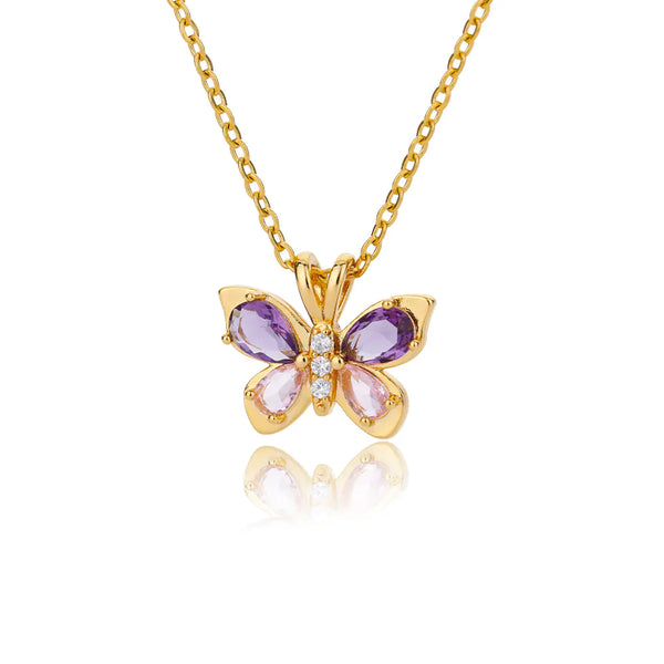 Trendy Purple Zircon Butterfly Necklace with Pendant