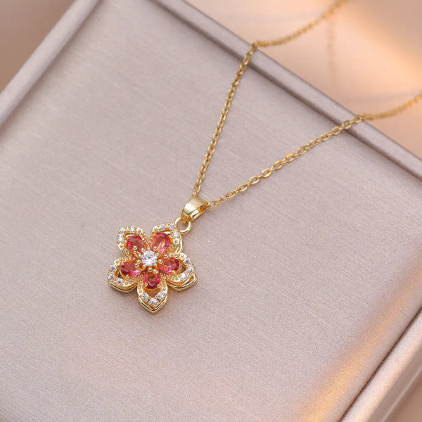 Luxury Floral Zircon Pendant Necklace