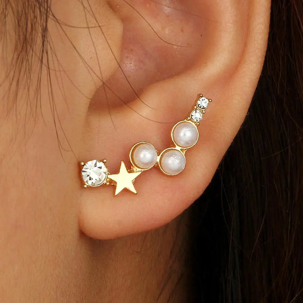 Pearl Star Earrings with Diamond Accents