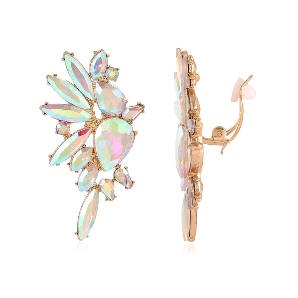 Met-edianger AB Statement Earrings Rhinestone Clip on Earrings Crystal Non Pierced Drop Dangle Earrings for Women