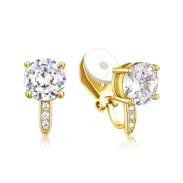 SELOVO Bling Zircon Clip On Earrings for Women Non Pierced Earrings Gold Tone