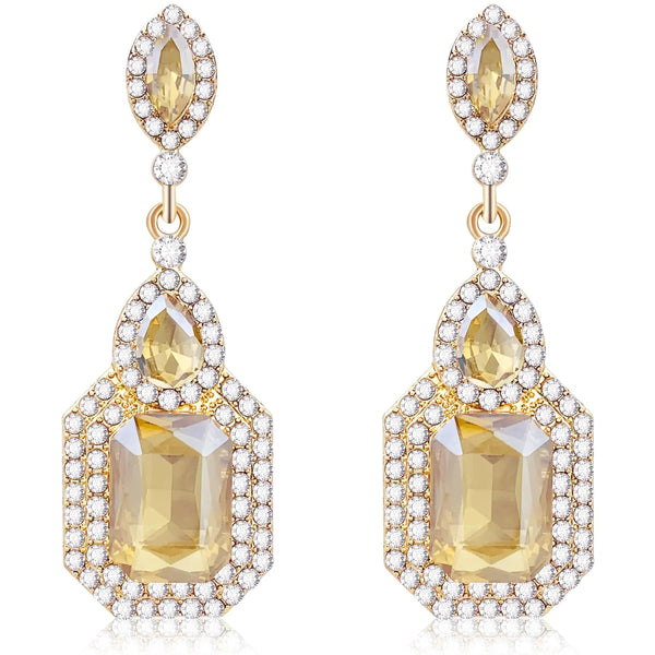 Vintage Rhinestone Statement Earrings Luxury Crystal Chandelier Drop Dangle Earring Costume Chandelier Drop Earrings for Women Wedding (Champagne)