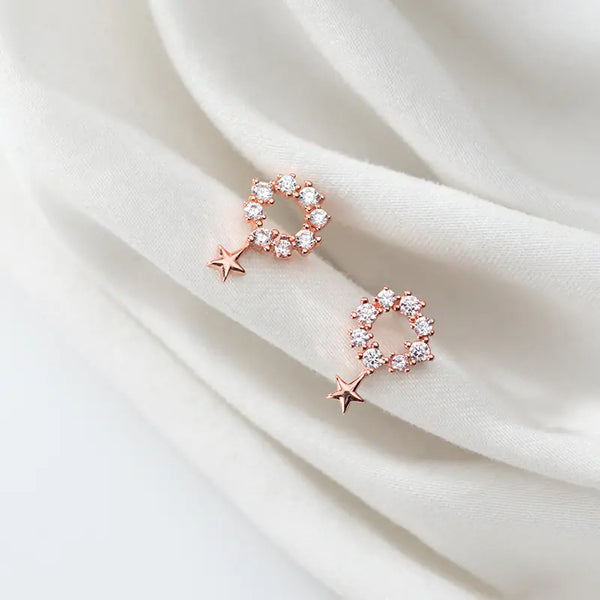 S925 Silver Star Earrings with Simple Hoop Design