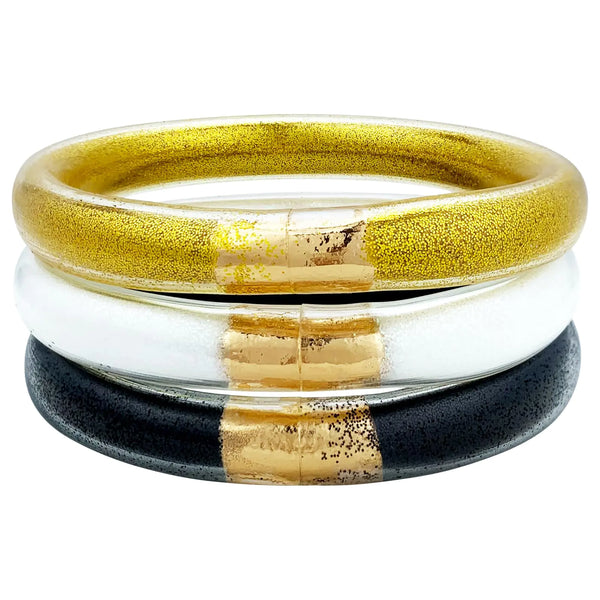 YBMYCM 3PCS Glitter Jelly Bangles Bracelets Set for Women Glitter Filled Jelly Silicone Bracelets